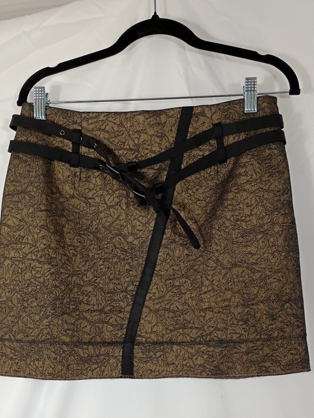 EUC Twelve By Twelve Bronze Textured Mini Skirt With Faux Belt Women's Sz Small